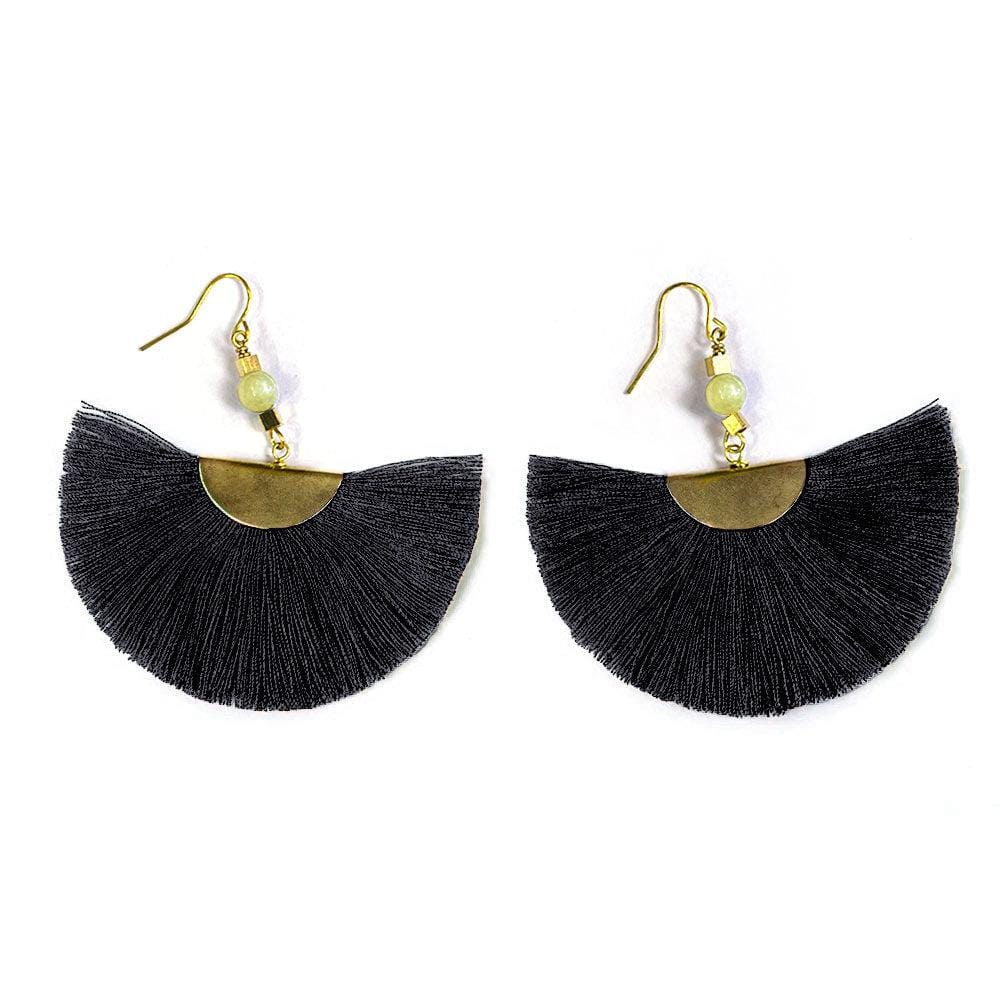 Black Tassel Fan Earrings - Juulry.com