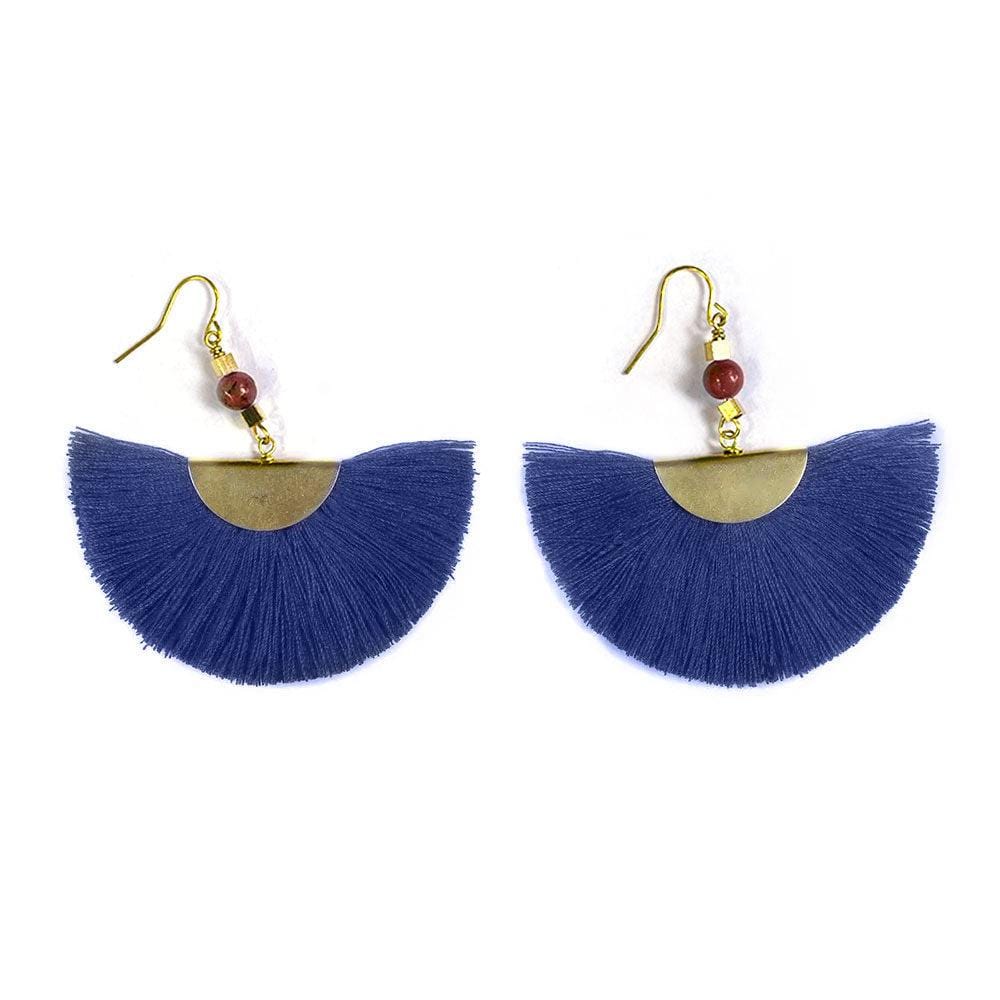 Aqua Tassel Fan Earrings - Juulry.com