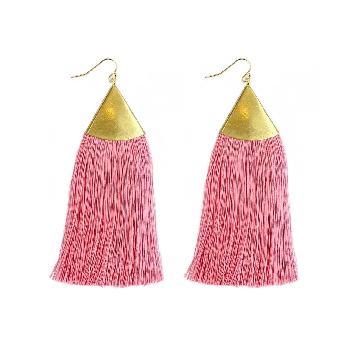 pink tassel brush earrings with gold plated hook