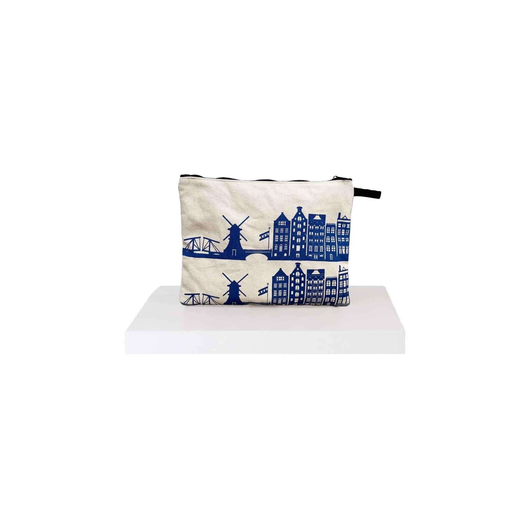 pouch with canal view in blue print