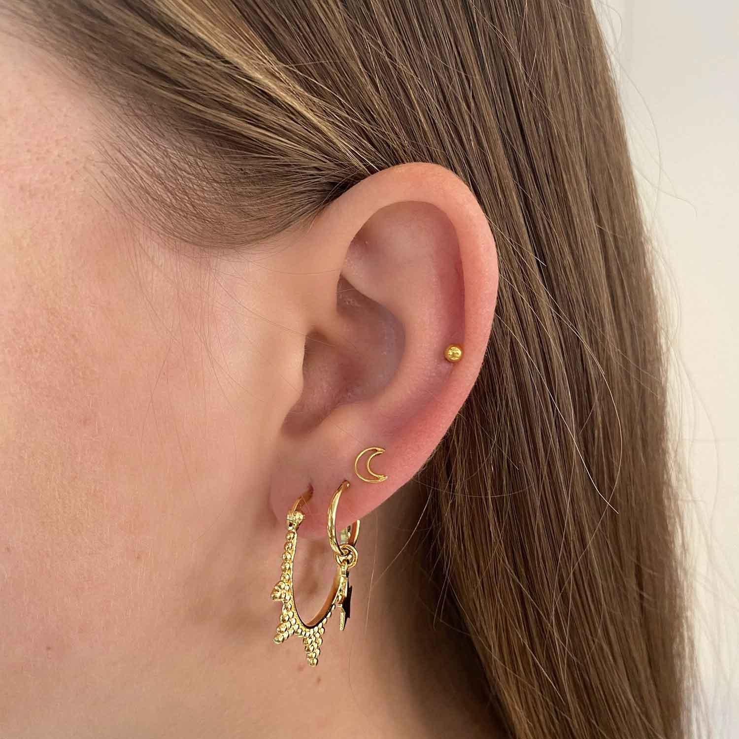 girl with open moon gold plated stud earring