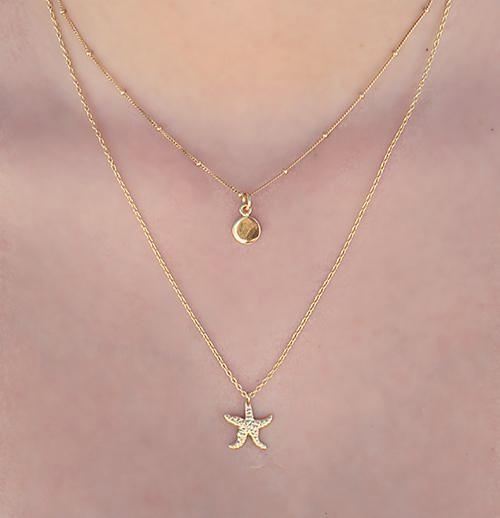 gold plated necklace with starfish on model