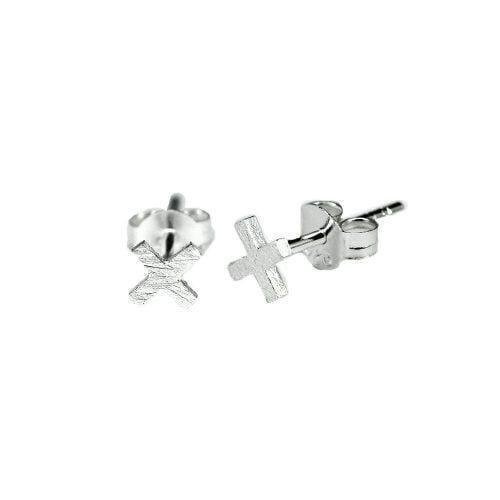 Matte Silver Plated Cross Stud Earrings