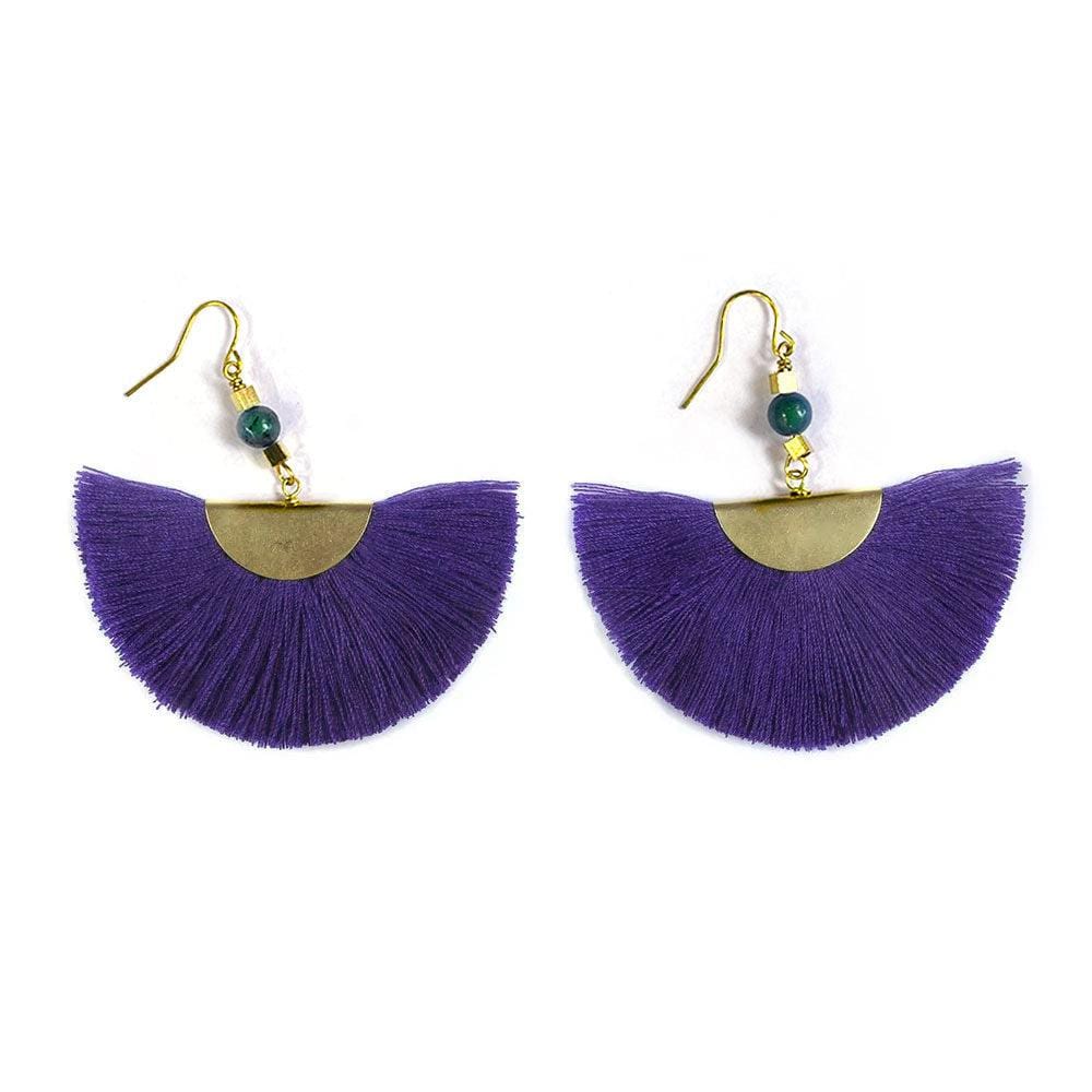 Purple Tassel Fan Earrings - Juulry.com