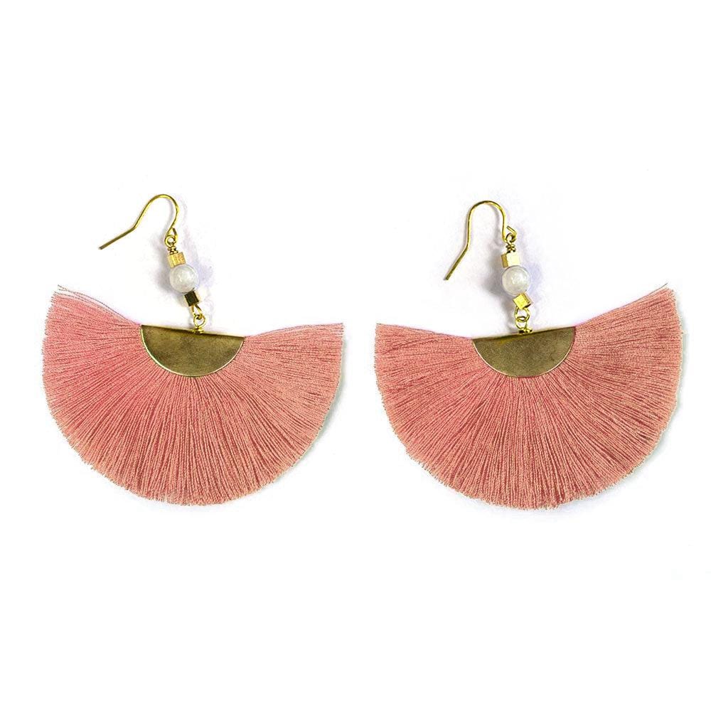 Pink Tassel Fan Earrings - Juulry.com