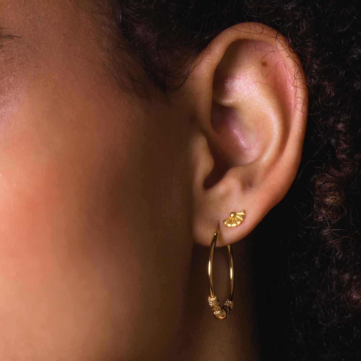 ear with fan ear stud and hoop gold plated