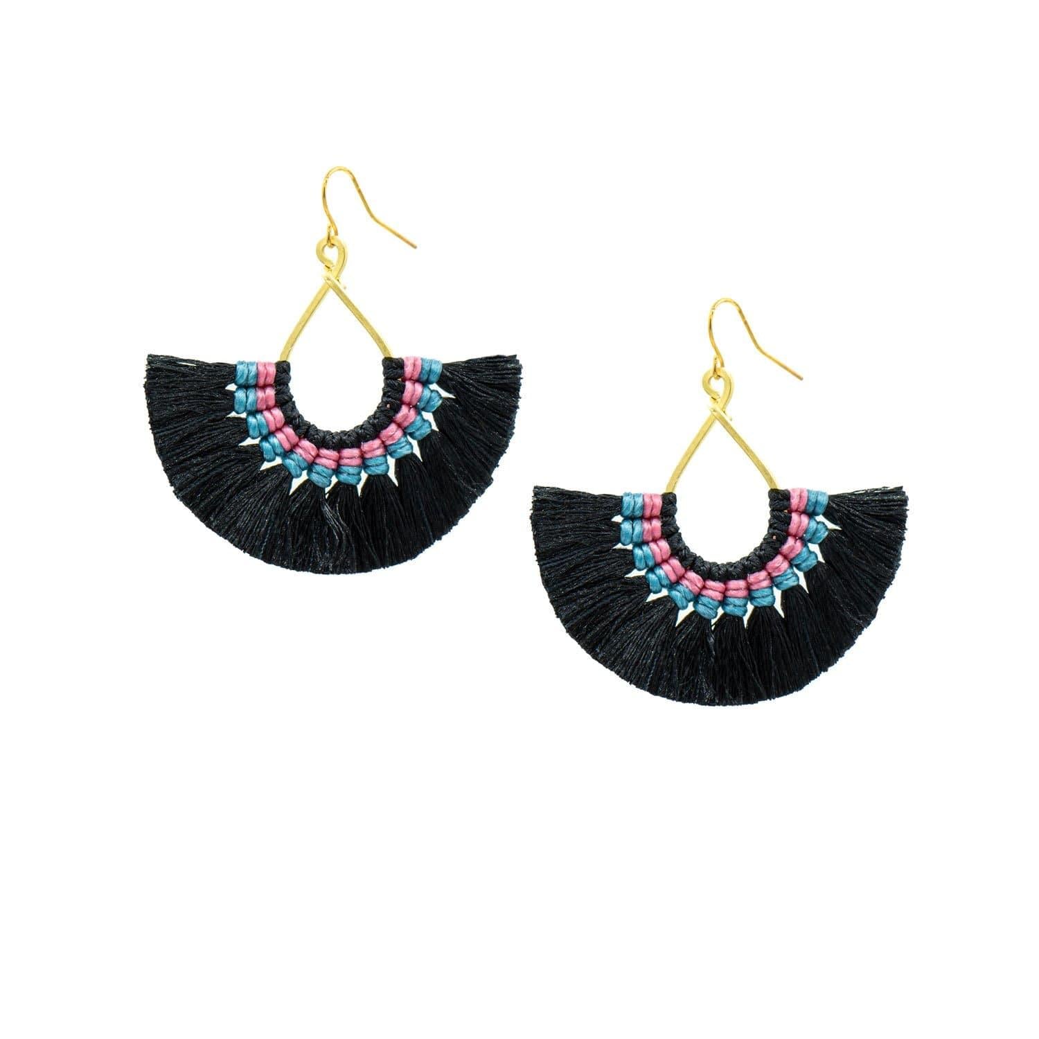 Black Blue Fan Earrings - Juulry.com